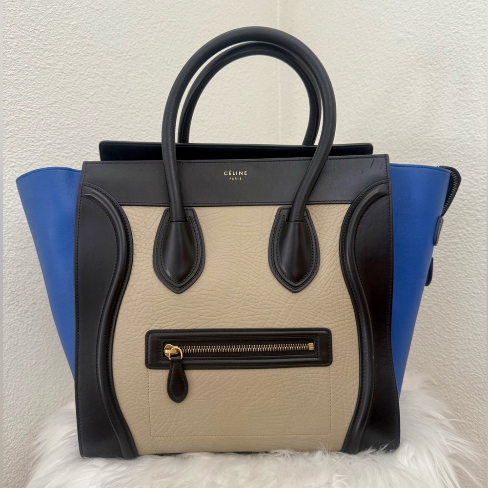 CELINE Mini Luggage Elephant Calfskin Leather Tri-Color  Handbag - Picture 4 of 14